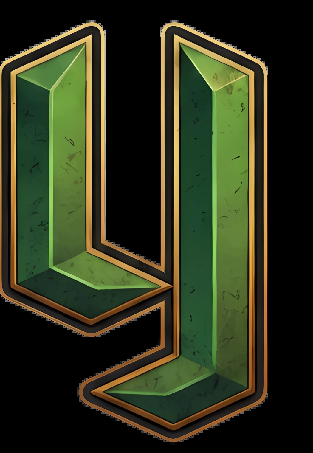 LG Logistics GTA-style hero monogram - the L and G forged into one emerald-and-gold mark